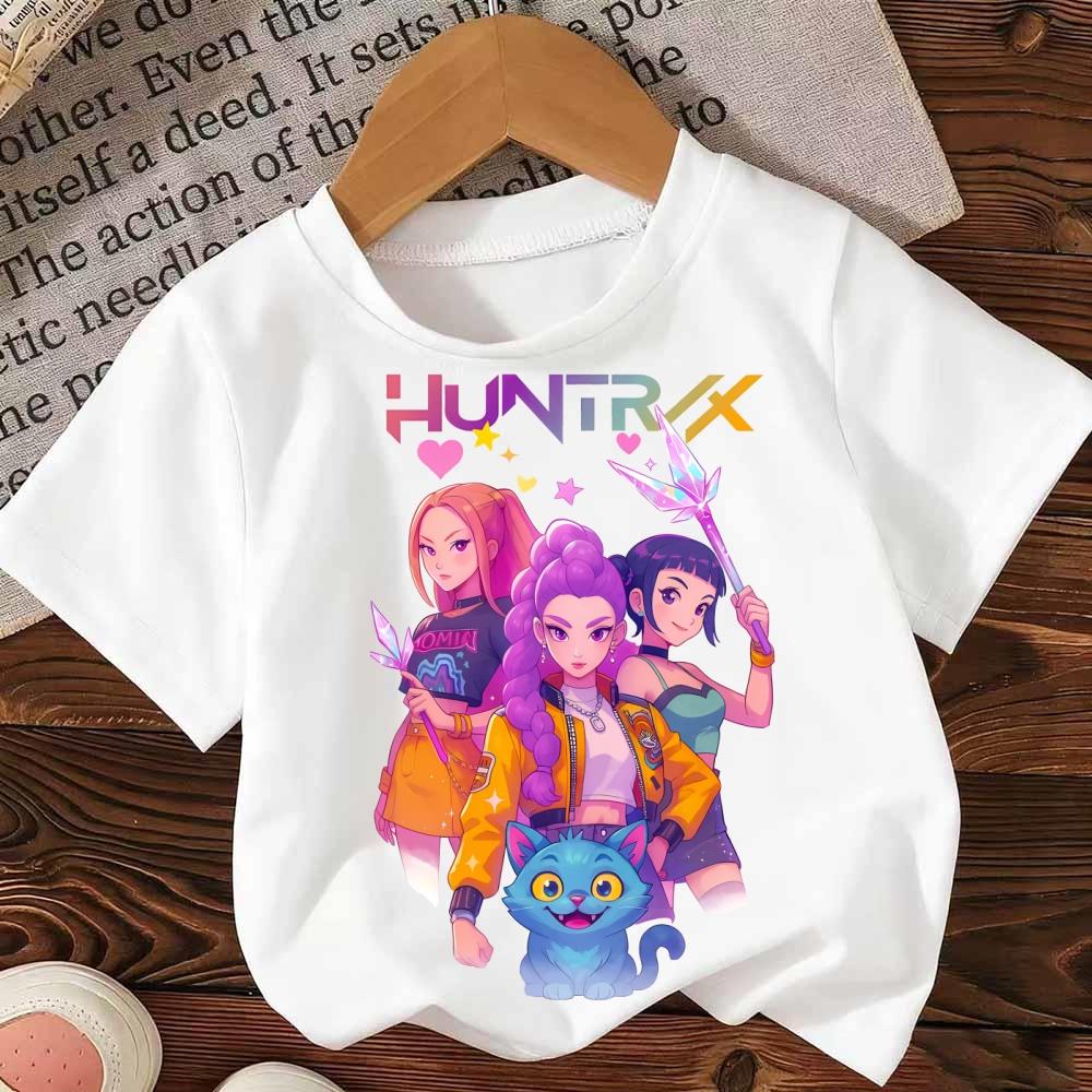 Tricou Copii Kpop Demon Hunter HuntrX Tricouri Copil Tricou Vară Y2k Topuri Tricouri Mânecă Scurtă Modă Tricou Coreean pentru Fete Băieți