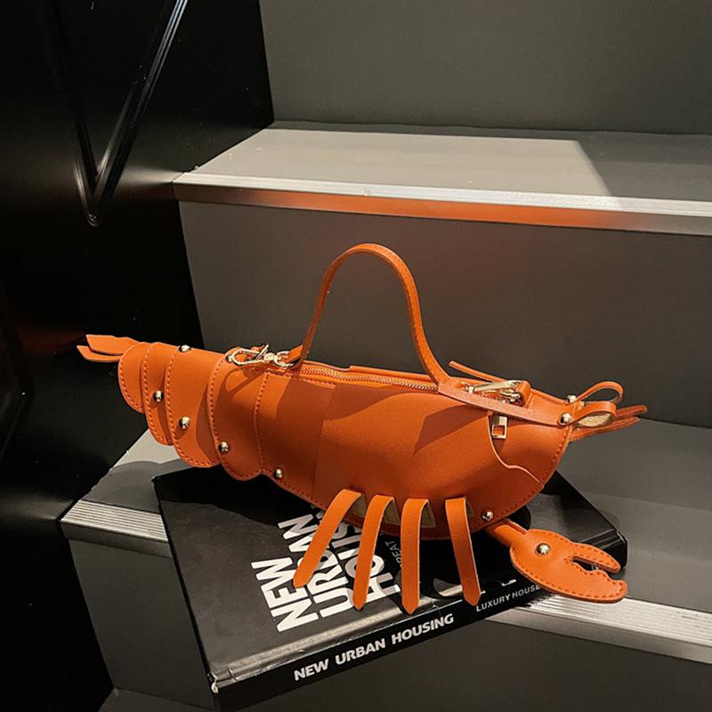 

Yogodlns Fashion Solid Color PU Zipper Commuting Sweet Crossbody Bags High Quality Lobster Shape Niche Ladies Shoulder Bags 34x9x10cm