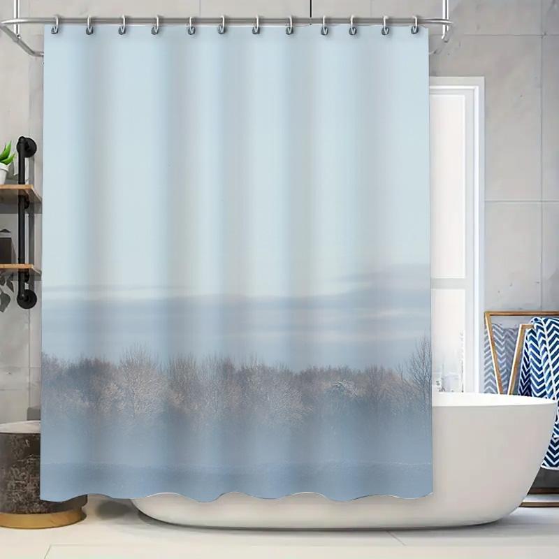 

Serene Beach Horizon: Soft Blue Landscape Shower Curtain For A Calm And Relaxing Bathroom Dcor W60H190(CM)-1 Pcs