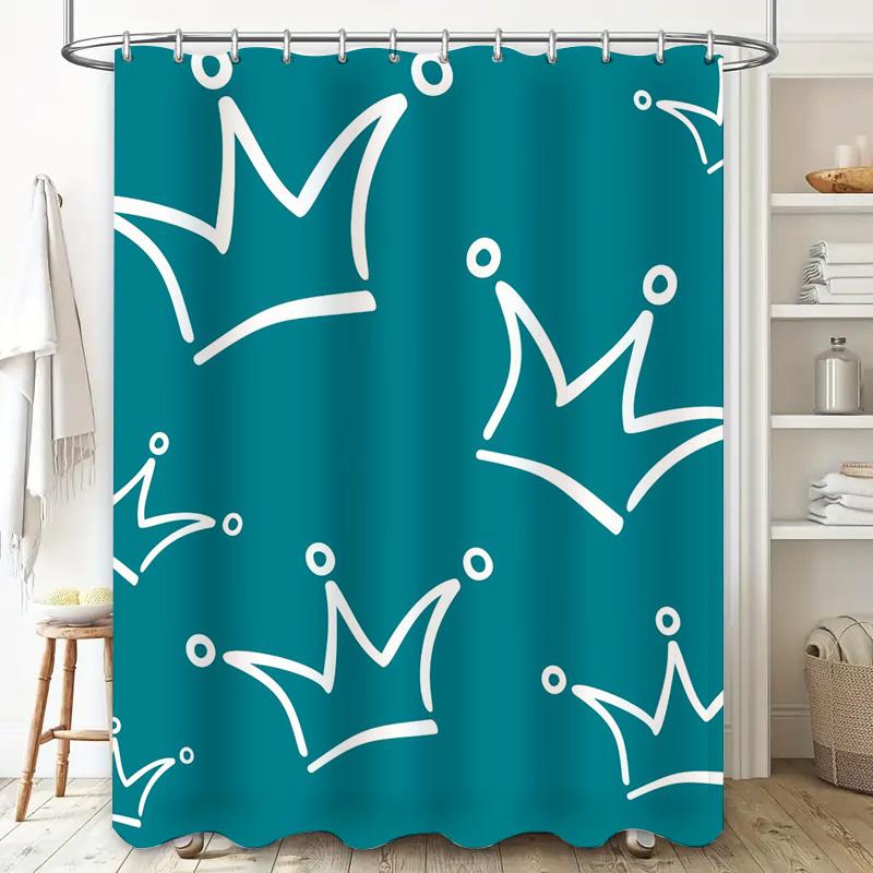 Royal Crown Shower Curtain Blue White Pattern Waterproof Bathroom Decor for Home Decoration