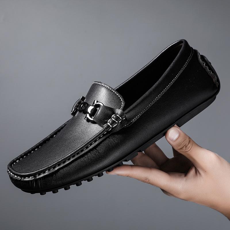 

Новая Премиальная Деловая Обувь Мужская Обувь для Ходьбы Кожаный Бренд Лоферы Слипоны Высокое Качество Свадебные Балетки Мягкая Подошва Туфли 45 чёрный