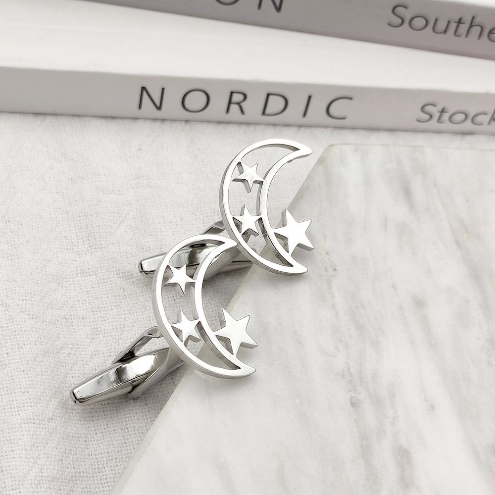 

Men s Cufflinks Moon Star Cufflink Personalized Stainless Steel Jewelry French Shirt Cuff Links Groomsmen Wedding Gift Wholesale