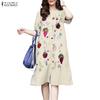 ZANZEA Women Square Collar Casual Short Sleeve Summer Print Dress