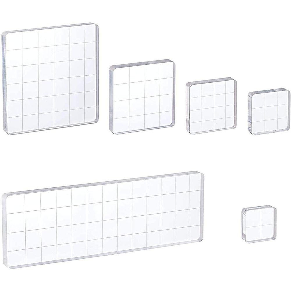6Pcs with Grid Lines Clear Stamping Tools Clear Stamp Display Block Photo Album Decorative