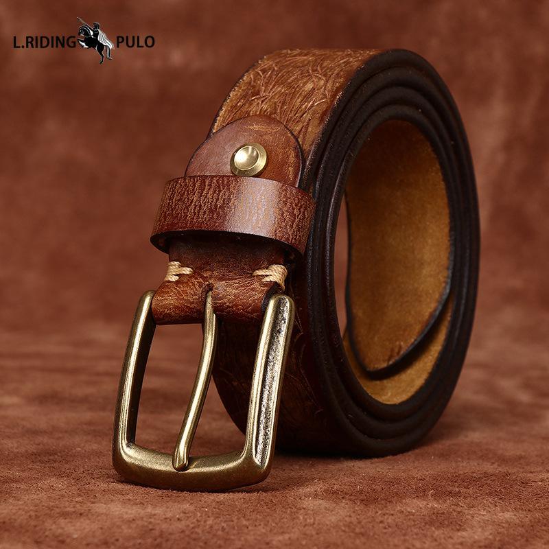 Personalized Carved Design Thickened Retro Genuine Leather Belt Men's First Layer Cowhide Casual Belt
