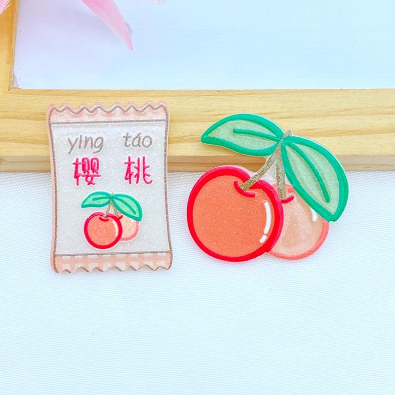 10Pcs New Cute Acrylic Fruit Beverage Series Flat Back Cabochon Scrapbooking Hair Bow Center Embellishments DIY Accessories