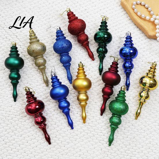Festival Tree Pendant Set 6 Pcs Finial Drop Christmas Ornament, Glitter Shatterproof Plastic DIY Holiday Party Supplies Decoration for Hanging