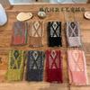 Korean Autumn and Winter New Retro Rhombus Plaid Jacquard Knitted Scarf Women's Versatile Warm Cross Wool Scarf