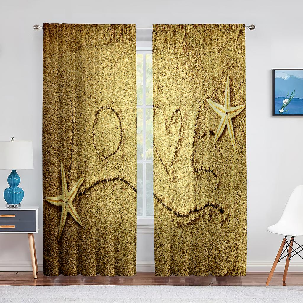 Ocean Summer Beach Sunlight Seawater Tulle In Sheer Curtains for Living Room Bedroom Kitchen Window Treatment Chiffon Curtain