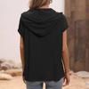 Women's Fashion Casual Solid Color Loose Hooded Button Drawstring Short Sleeve T Shirt Top