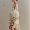 New European and American Style Printed Ruffled Dress for Women, Vacation Style, Loose, Flowing, and Fashionable Short Skirt