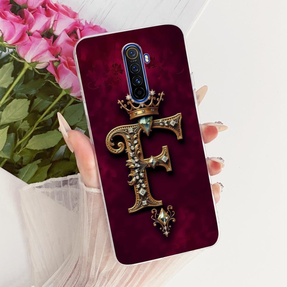 For Realme X2 Pro Case RMX1931 Transparent Luxury Crown A-Z Letters 2D Painted Soft Bumper Cover For Real Me X2 Pro Casing