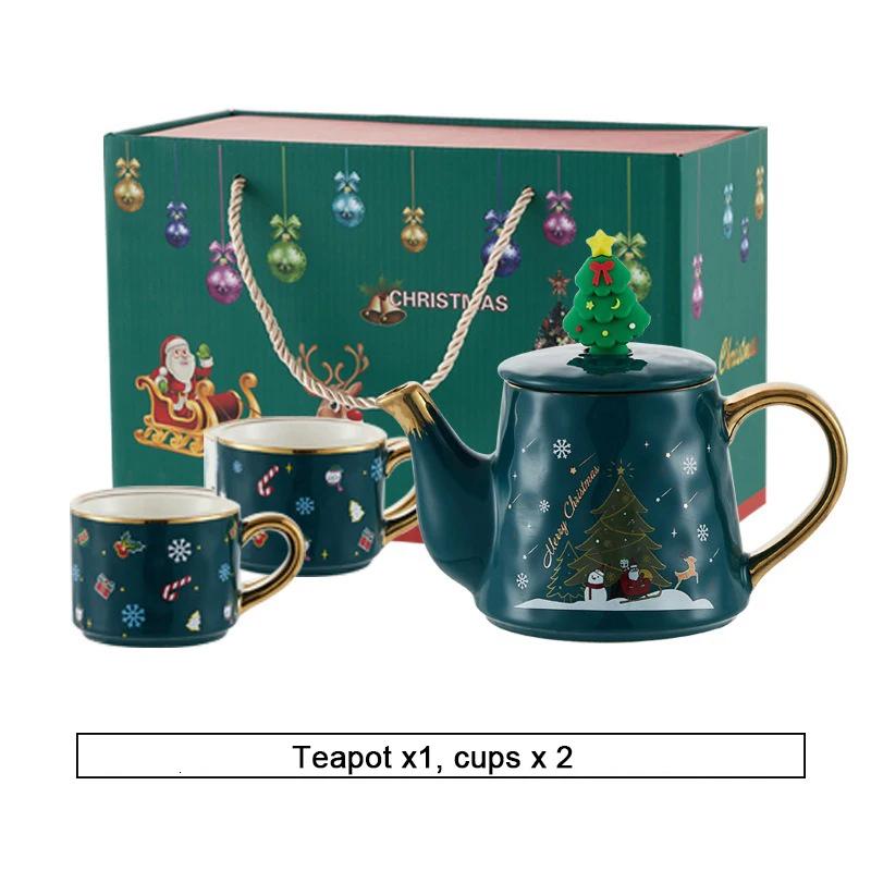 Kerst Keramiek Theeserviezen Koffiekop & Schotel Kerstman Eland Sneeuwpop Theepot en Kop Set Drinkwaren Kerstcadeau 1 Pot 2 Kopjes