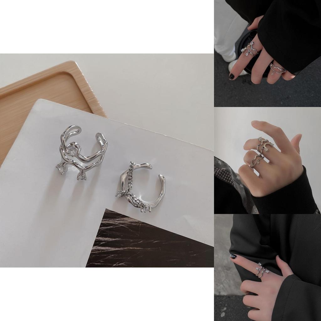 Geometric Korean Style Adjustable Ring With Zircon Inlay For Trendy Women Jewelry