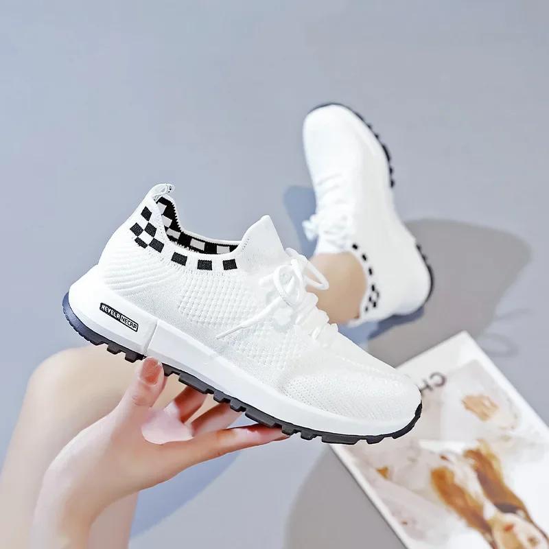 Women New White Sneakers Fashion Breathable Sports Mesh Versatile Walking Flying Woven No-slip Ladies Sneakers Zapatos Mujer