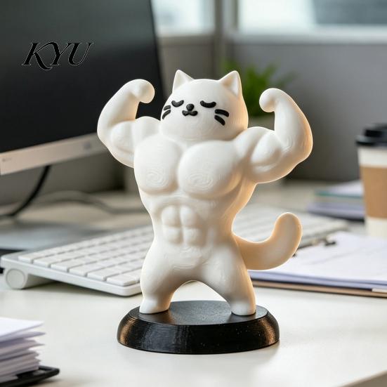 Trendy Room Decor 3D Printed Muscle Cat Figurine, Funny Strong Animal Desk Ornament for Muscular Figurine Home Office, Creative Sculpture with