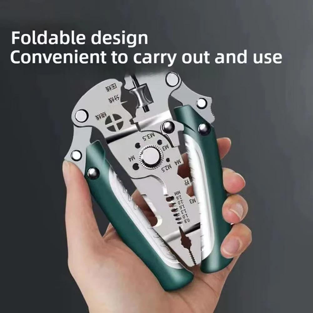 Multifunctional Foldable Wire Stripper Crimper Cable Cutter Pliers Electrician Cable Cutting Wiring Pulling Stripping Tools