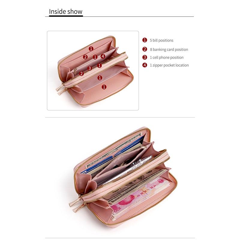 Women's Wallet Long Double Zipper Clutch Multi Function Mobile Phone Coin Purse Card Case Leather Clip High End Dinner Bag