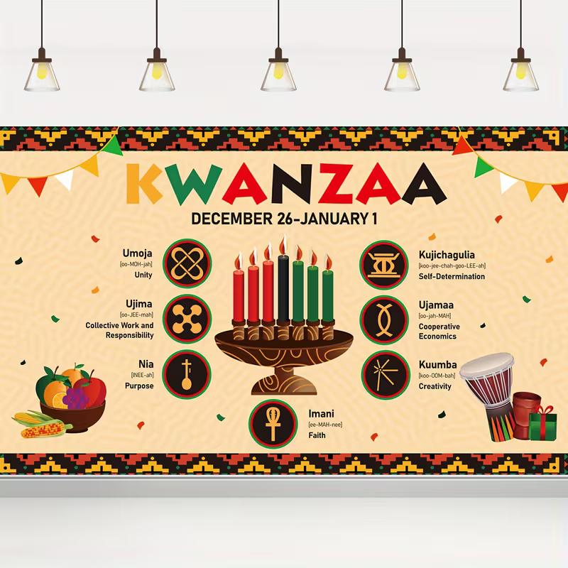 2D Cultural Kwanzaa Symbols Backdrop for Community Events & Studio Shoots 47.2x31.5inch/120*80cm