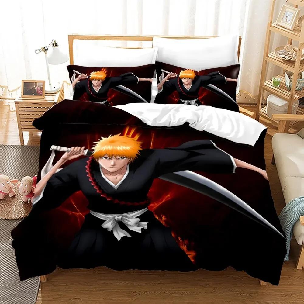Anime Bleach Kurosaki Ichigo Bed Cover Pillowcase Bed Cover Package Double Size Single Size Full Queen Size King Size Adult Kids Bedclothes Quilt