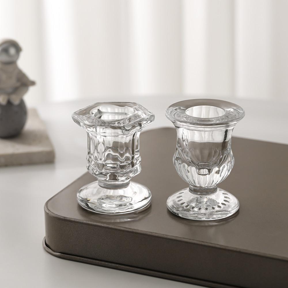 European Simple Glass Candlestick Household Pole Wax Base Romantic Dining Table Creative Home Decoration