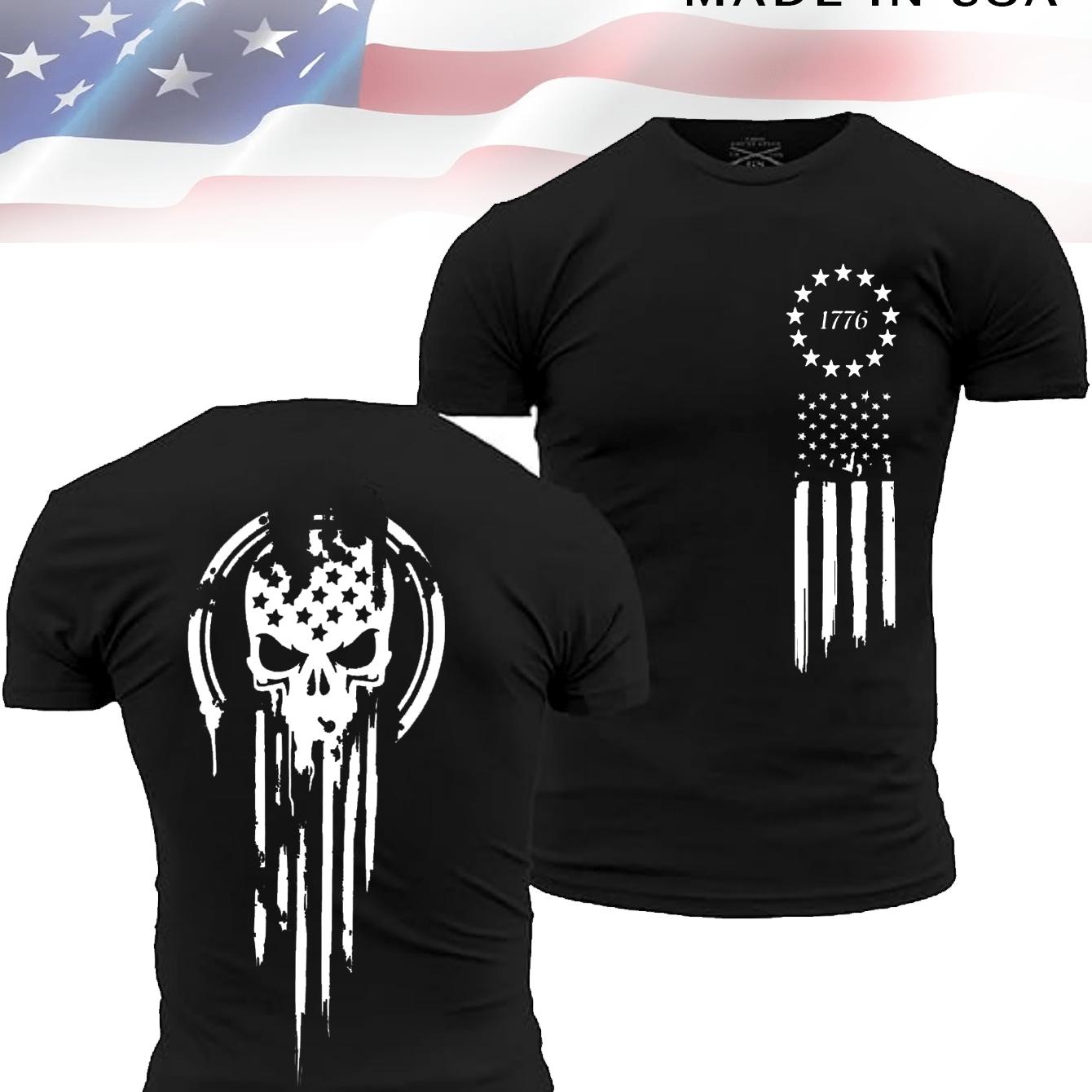

Men s 1776 Flag Reaper Graphic T-Shirt Patriotic Black Short Sleeve Tee with Skull American Flag Design 100% Cotton Casual Fit S