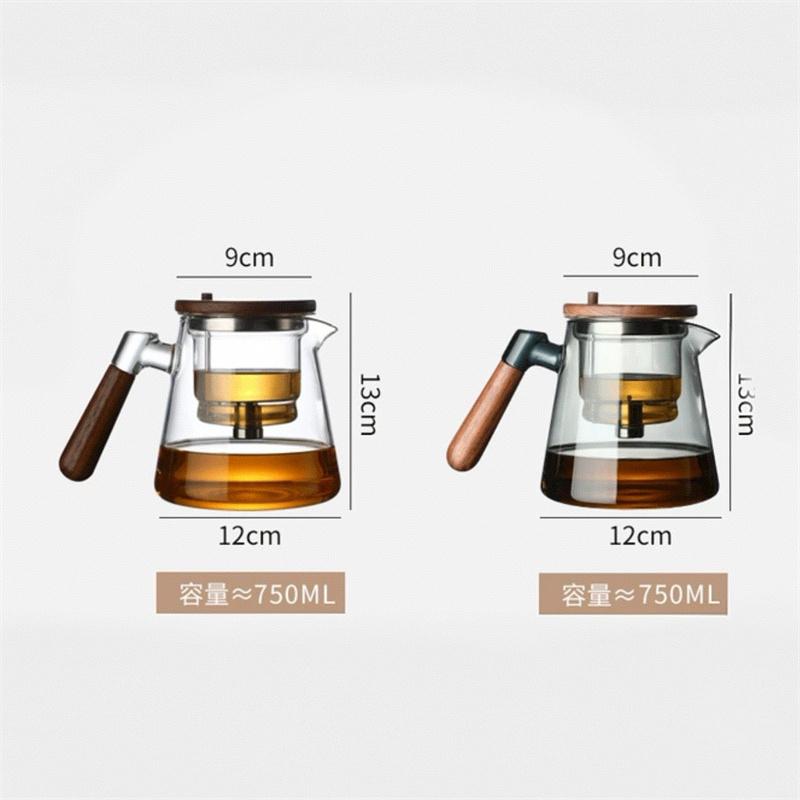 750ML One Click Tea Water Separation Glass Teapots Stainless Steel Tea Strainer Tea Pot With Infuser Filter Kungfu Tea Set