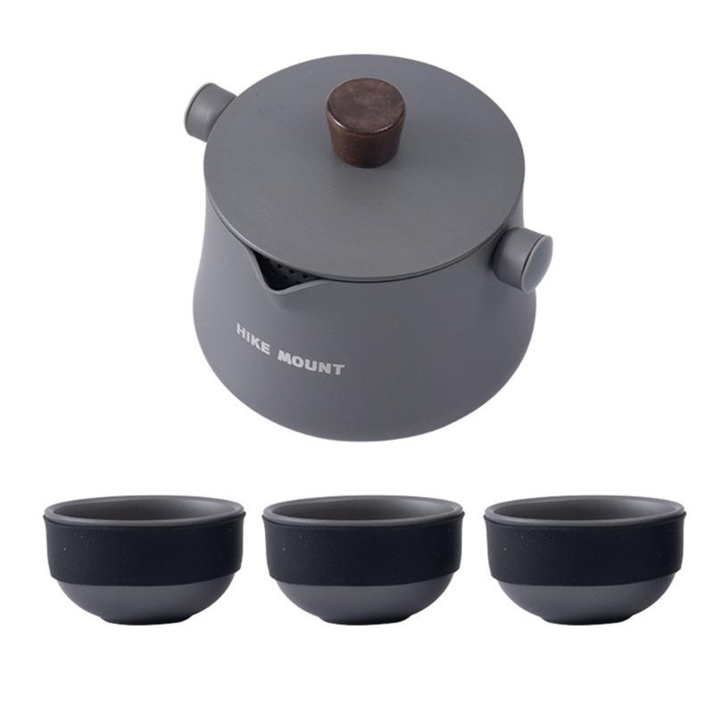 

Light Weight Camping Tea Pot Set Portable Tea Infusing Kettle with Three Cups for Camping Travel Hiking Backpacking