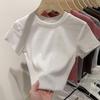 Dopamine Thread Slimming Women's Summer Short Sleeve T-Shirt – Versatile Straight Shoulder Round Neck