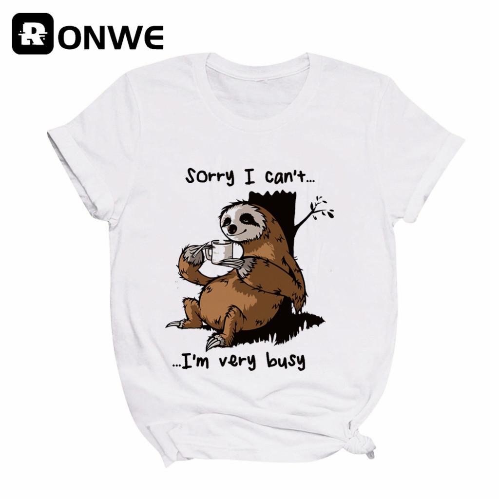 Sorry I Can T I M Very Busy Sloth Funny Women T Shirt Girl Vintage Tops M