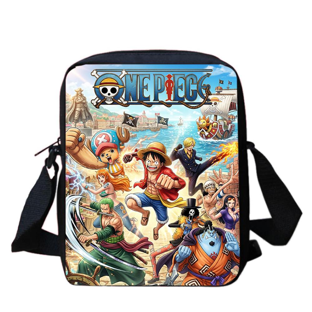 Cartoon One Piece School Crossbody Bag, Light Weight Unisex Mini Messenger Bag for Boys Girls Age 6-10 Travel Casual Daily Use