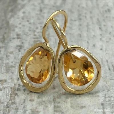 Gorgeous Fashion Earrings Round Yellow Stone Jewelry Gold Color Dangle Earrings Party Gift