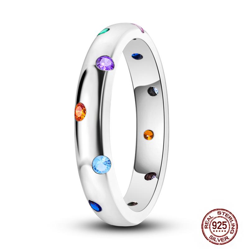 Shine Women koppar Fingerringar 925 Sterling Hjärta Krona Glöd Eldfluga Stjärna Sol Tusensköna Stapelbar Originalring Årsdag Zirkon