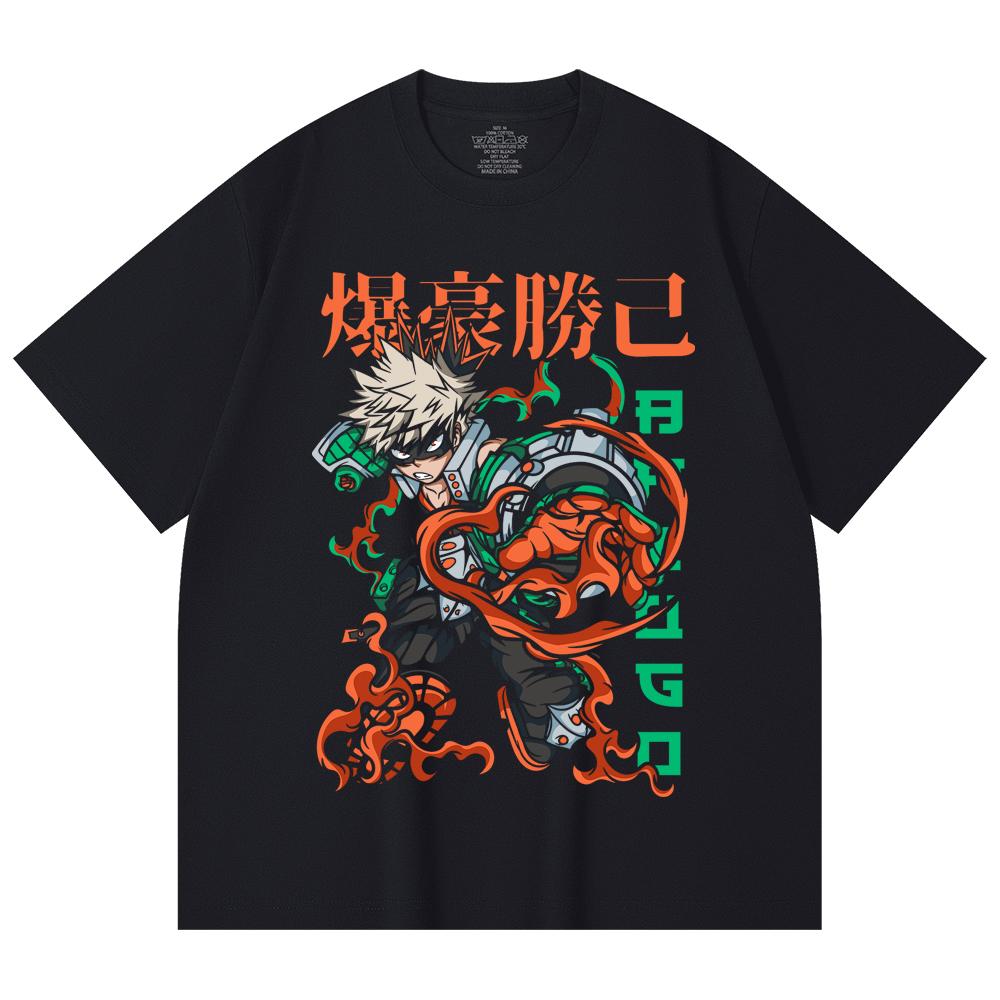 230 Gsm 100% Cotton My Hero Academia V14 Bakugo Print Unisex Heavy Cotton T Shirt