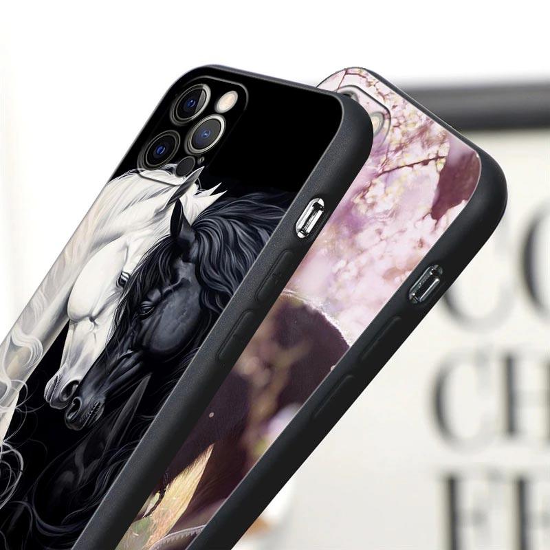 Horse Girl Animal Black Horses Phone Case For Apple iPhone 16e 16 15 14 13 12 11 Pro Max XR XS 7 8 Plus SE2 Cover Silicone Cases