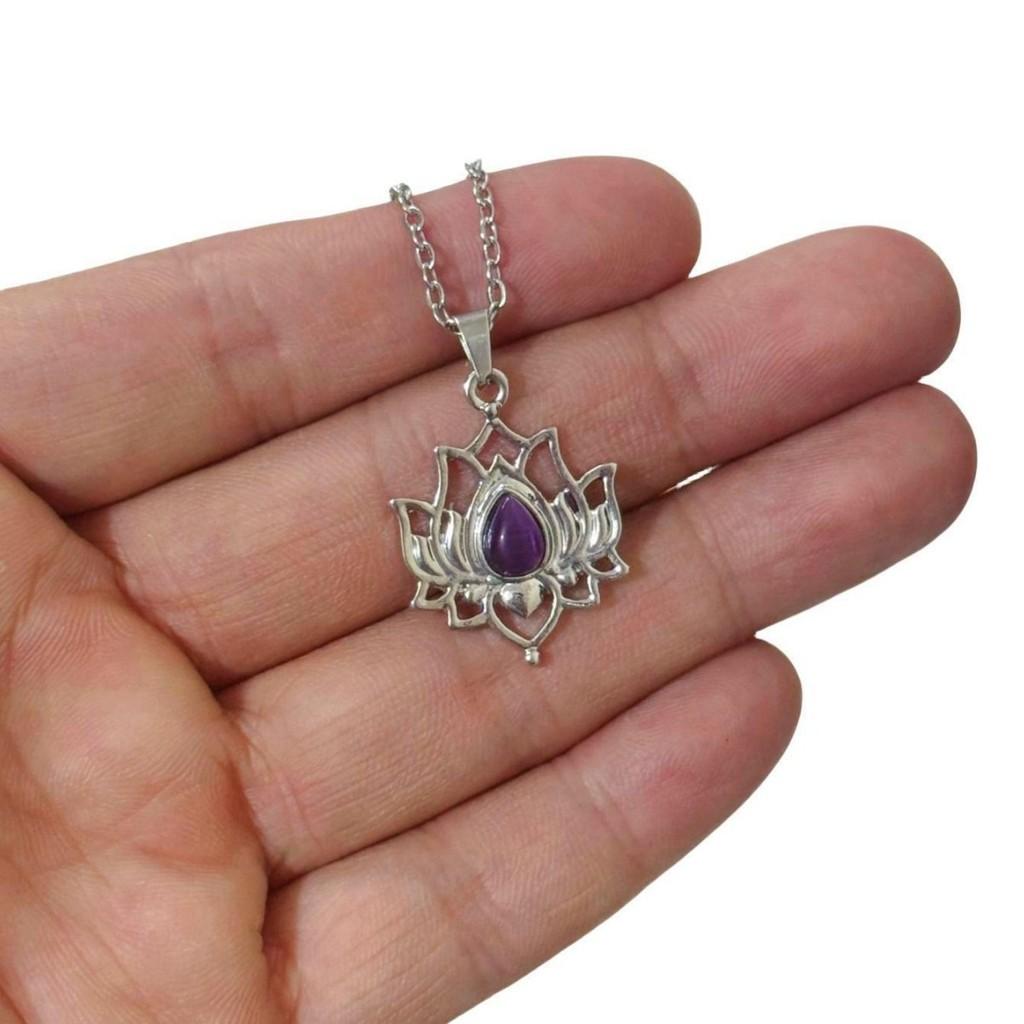 Yoga Lotus Bohemian Pendant Necklace With Geometric Design For Women