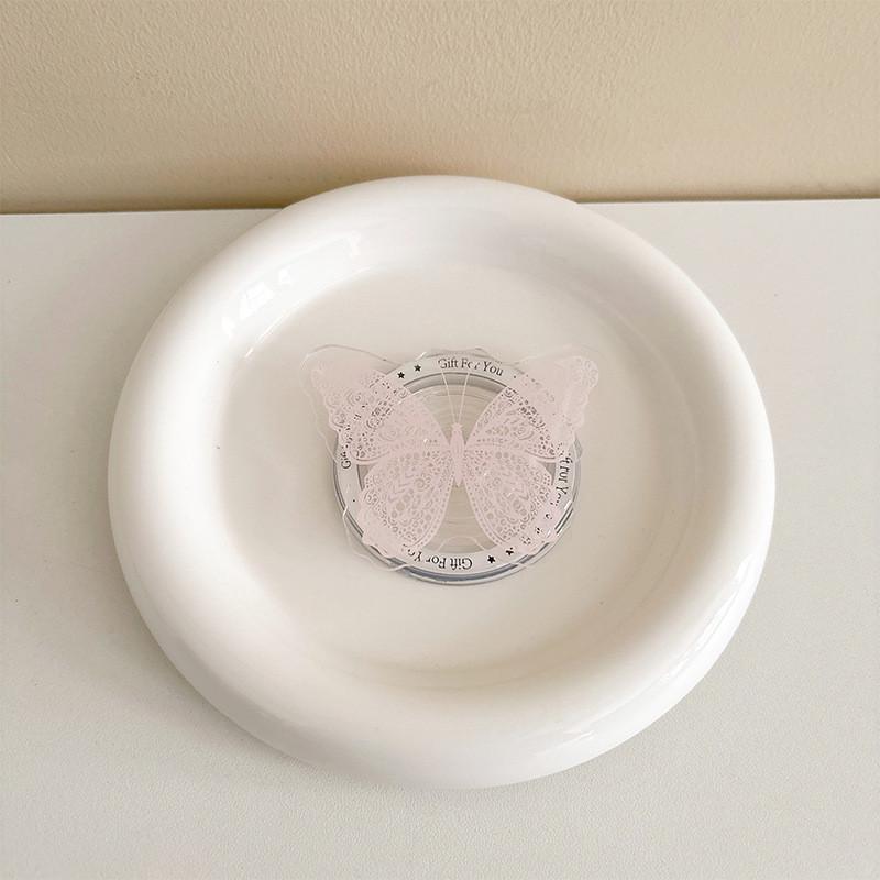 Korean Lace Butterfly Phone Ring: Retractable Stand & Magnetic Holder for TV/Movie Viewing