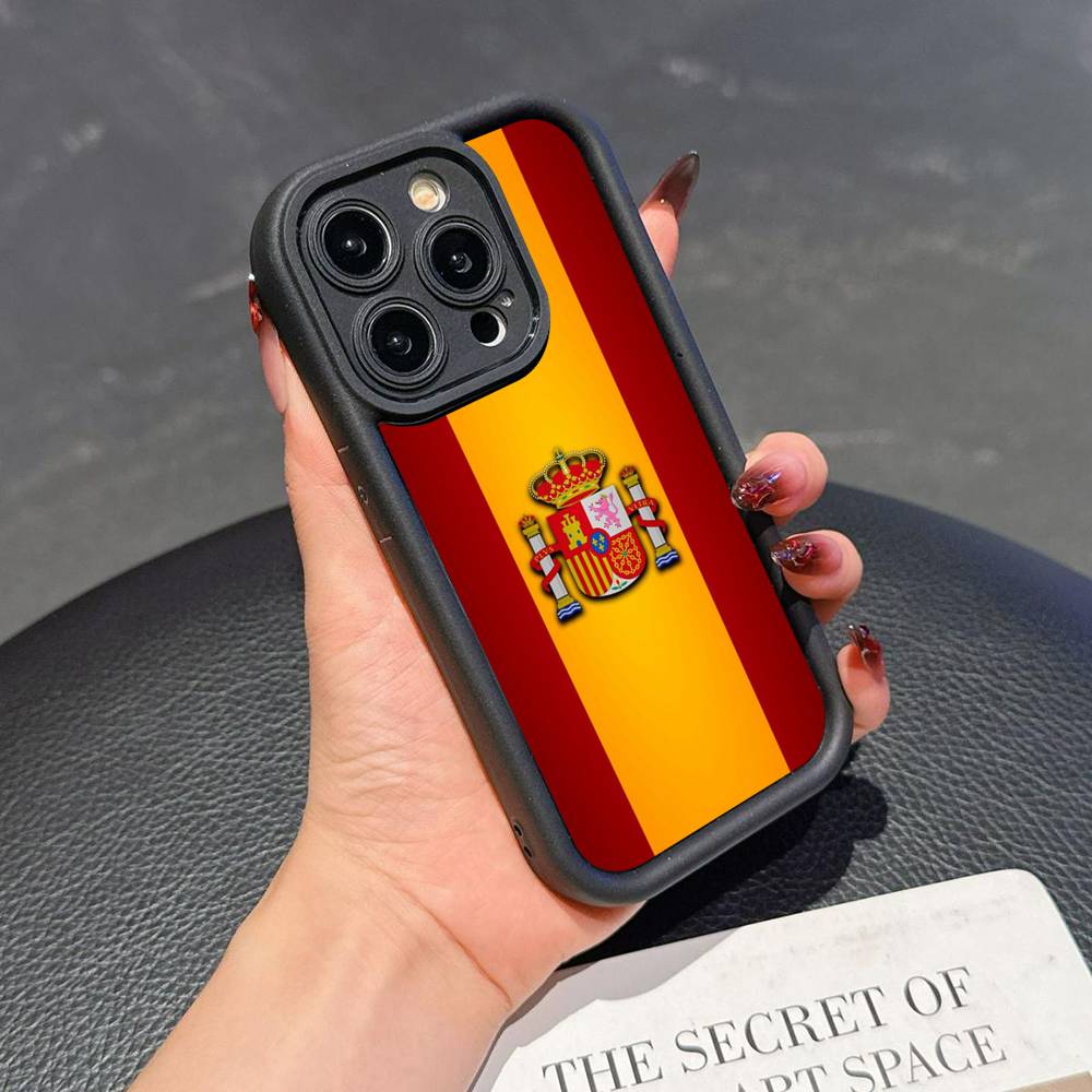 

Spain Flag For iPhone 17 16 15 14 13 12 11 Pro Max Plus Black Full Coverage Soft Funda Silicone Cover iPhone 14 pro