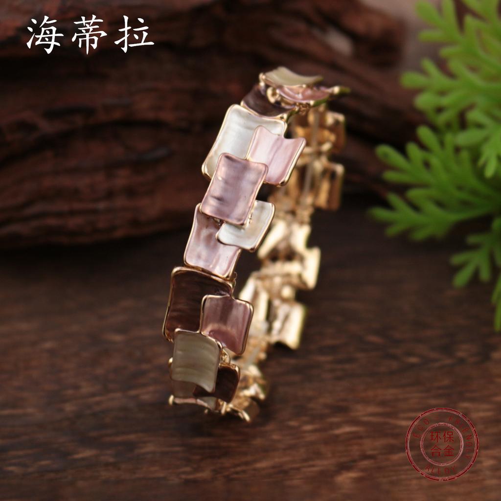 New enamel geometric square splicing elastic bracelet, women's exaggerated personality irregular bracelet