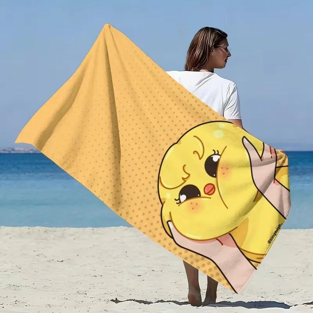 Soft and Cute Cartoon Yellow Duck Extra Large Soft Beach Towel Cute and Fun Printed Pattern Microfiber Bath Towel Beach Towel