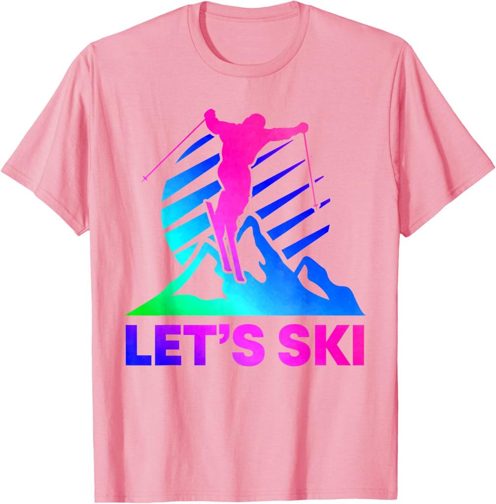 Lets Ski Retro 80s 90s Gradient Graphic TShirt Breathable Cotton Tee