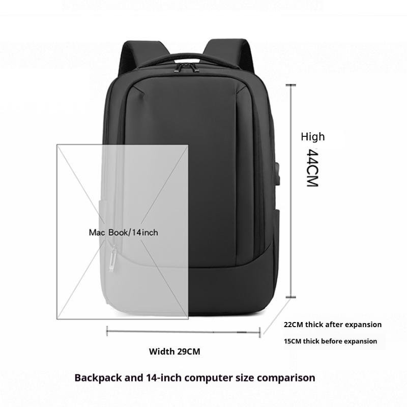 Men's simple backpack,laptop compartment,USB charging port, retractable design, large capacity, lightweight, commuter travel bag