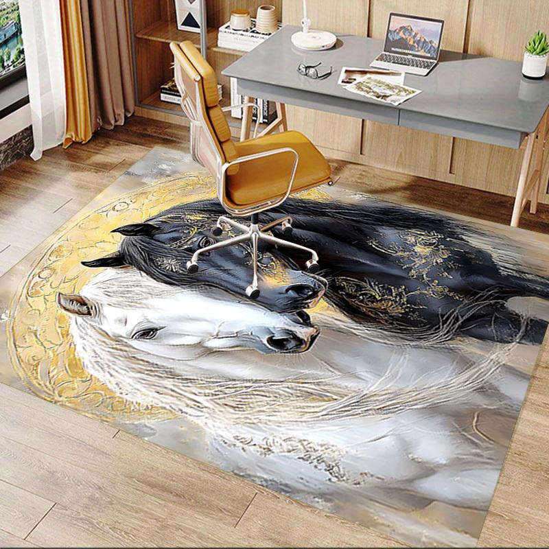 1PC White Horse Black Horse Non-Slip Floor Carpet Compatible for Office&Living Room&Dining room - Flat-Weave Machine- Soft & Pattern-E263