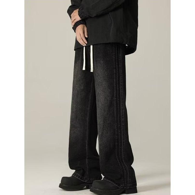 American retro micro-pull jeans men's high street flared pants washed old casual pants trendy literary new models