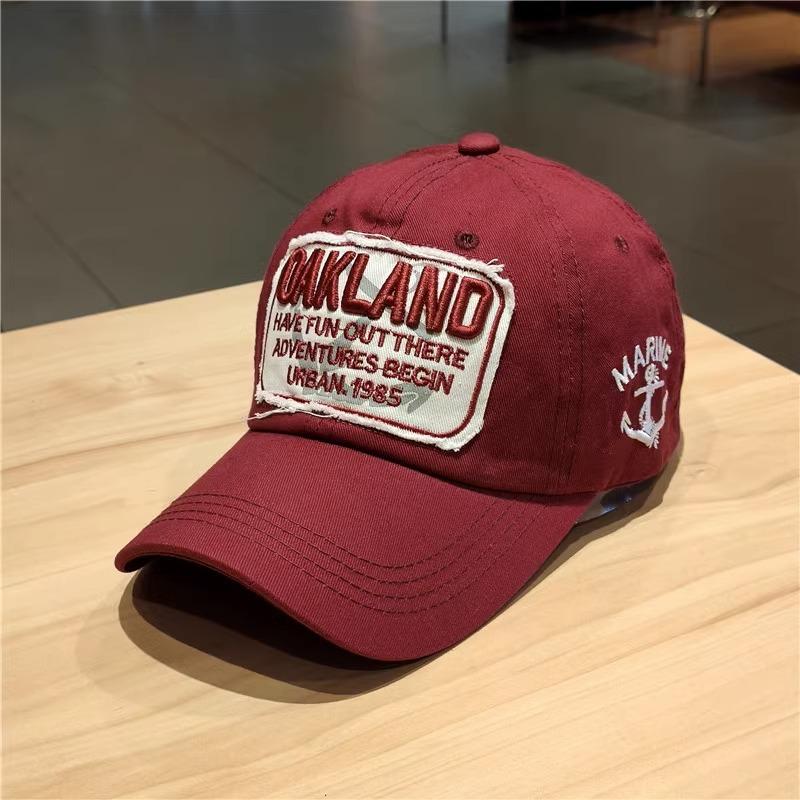 

Vintage Red Baseball Cap for Women - Deep Crown Wide Brim Letter Embroidery Face Slimming Adjustable Snapback Hat for Big Head бордовий