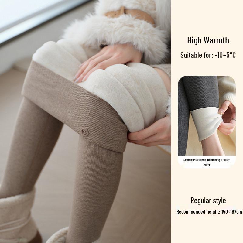 Women's High-Waist Wool Leggings: Warm, Seamless, Thickened, Plus Velvet, Slimming Cotton Pants for Autumn and Winter.