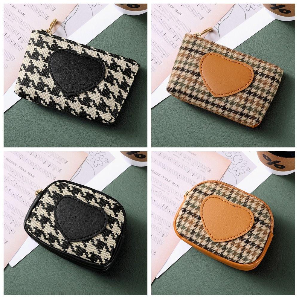 Druck Canvas Münzbeutel Pu Leder Kurzes Portemonnaie Tragbar Hahnentritt Reißverschluss Tasche Outdoor