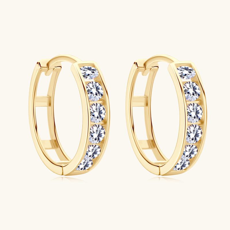 

Gica Gema Europe And The United States Simple 14K Pure Gold Moissanite Earrings Hipster Cool Row Diamond Cross-couple Earrings 14k золотой