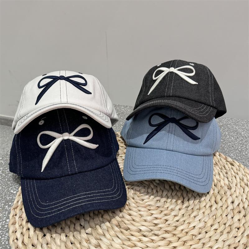 Ins Embroidered Bow Bright Line Baseball Cap Female Sweet and Cute Spring and Summer Sunshade Baseball Cap Shows Small Face