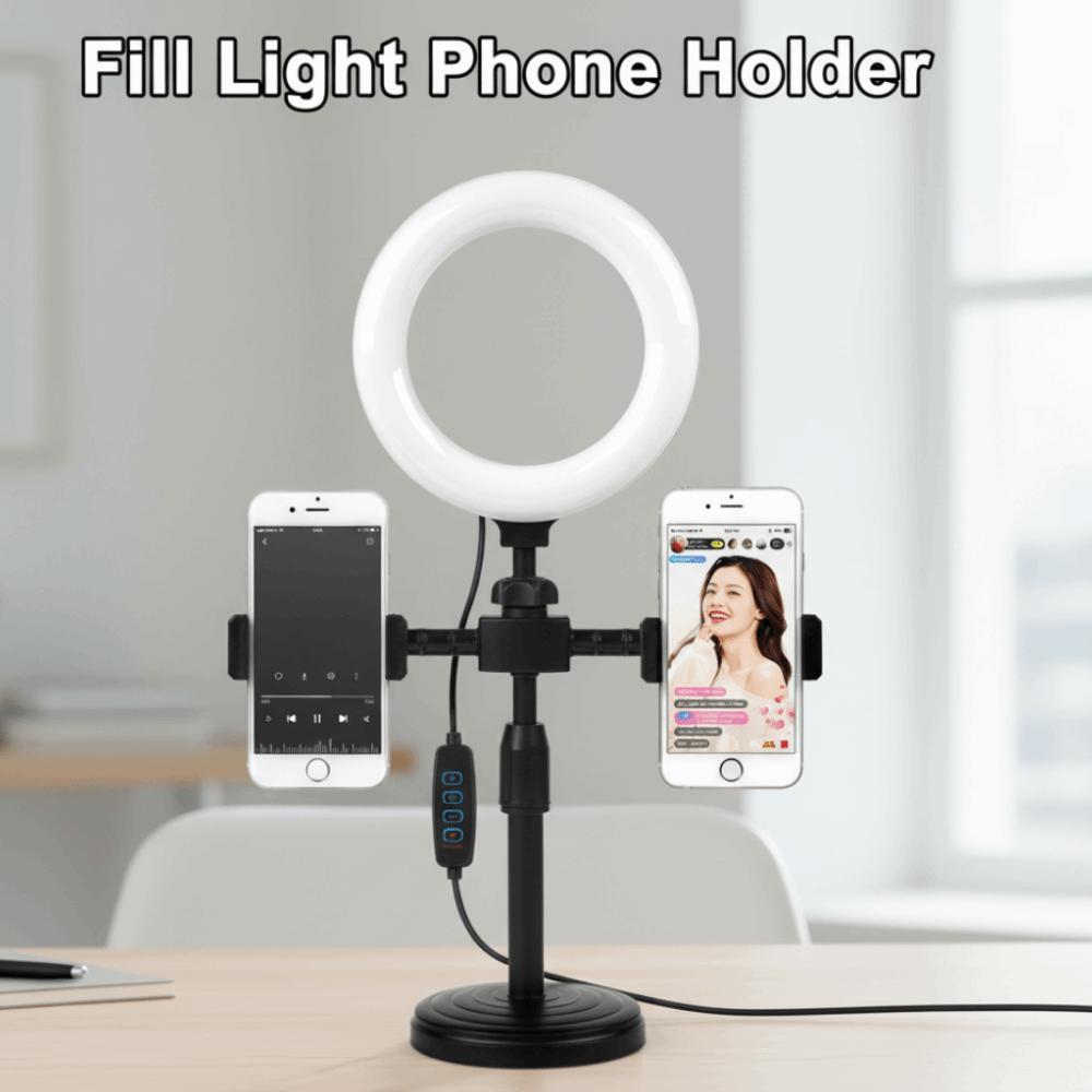 Dual Phone Position Live Streaming Fill Light Stable Base LED Circular Light  Phone Accessories